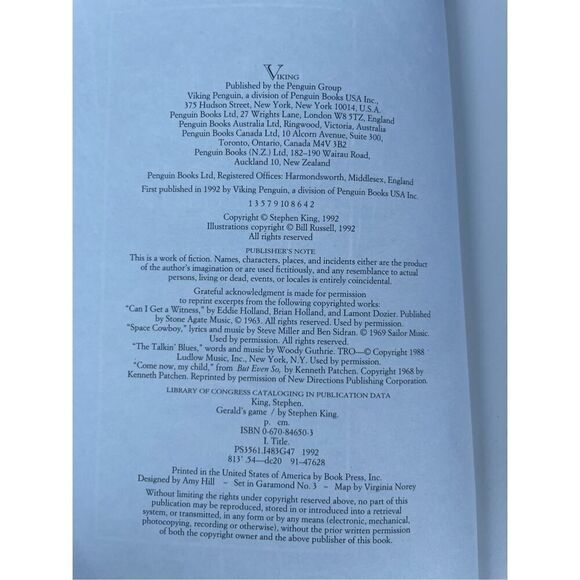 Stephen King Gerald’s Game HardCover Book-1st Edition - Picture 4 of 13